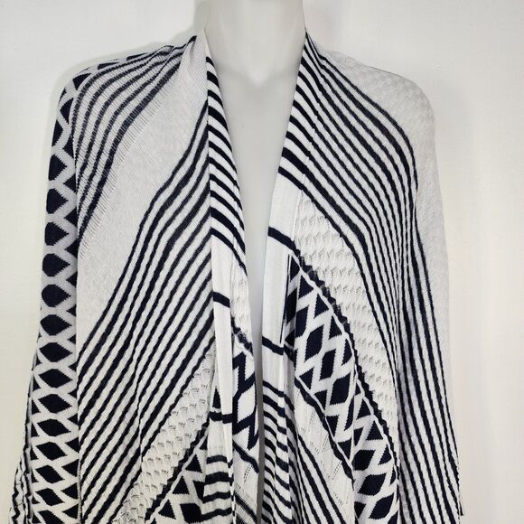 LOFT Outlet Womens Shawl Cape Black White Stripe Geometric Open Knit One Size - Picture 4 of 11